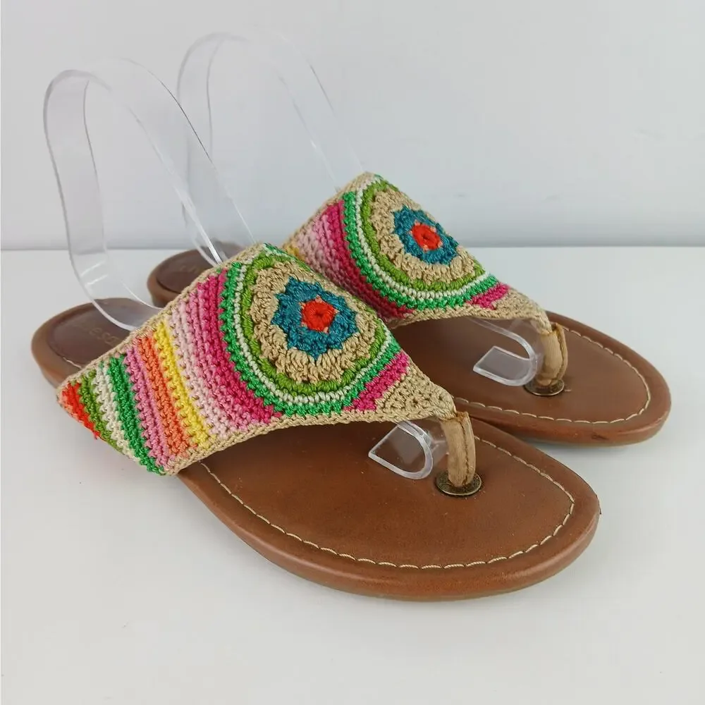The Sak SZ 10 Shana Rainbow Stripe Hand Crochet Thong Sandals